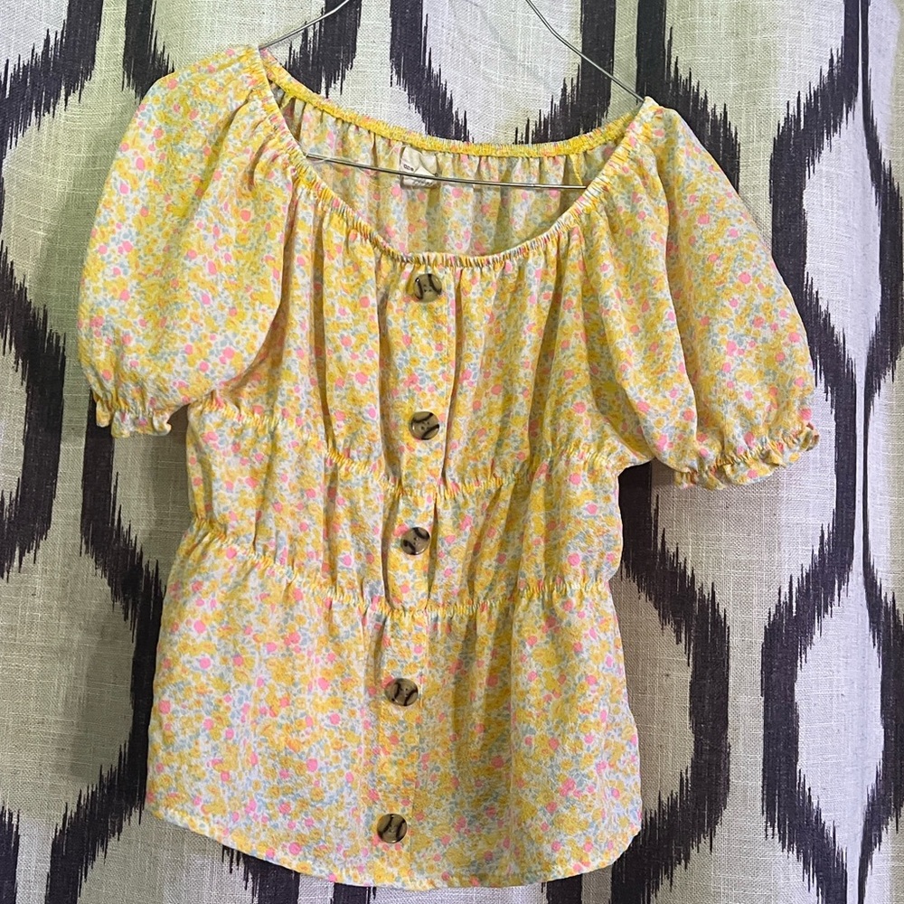 GIRLS YELLOW FLORAL BLOUSE